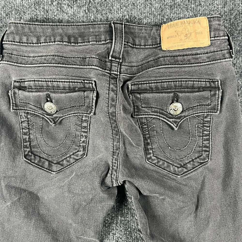 True Religion Skinny‎ Leg Flap Jeans Womens 29x31.5 Gray Denim Cotton Low Rise
